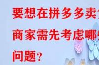 要想在拼多多賣貨商家需先考慮哪些問題？